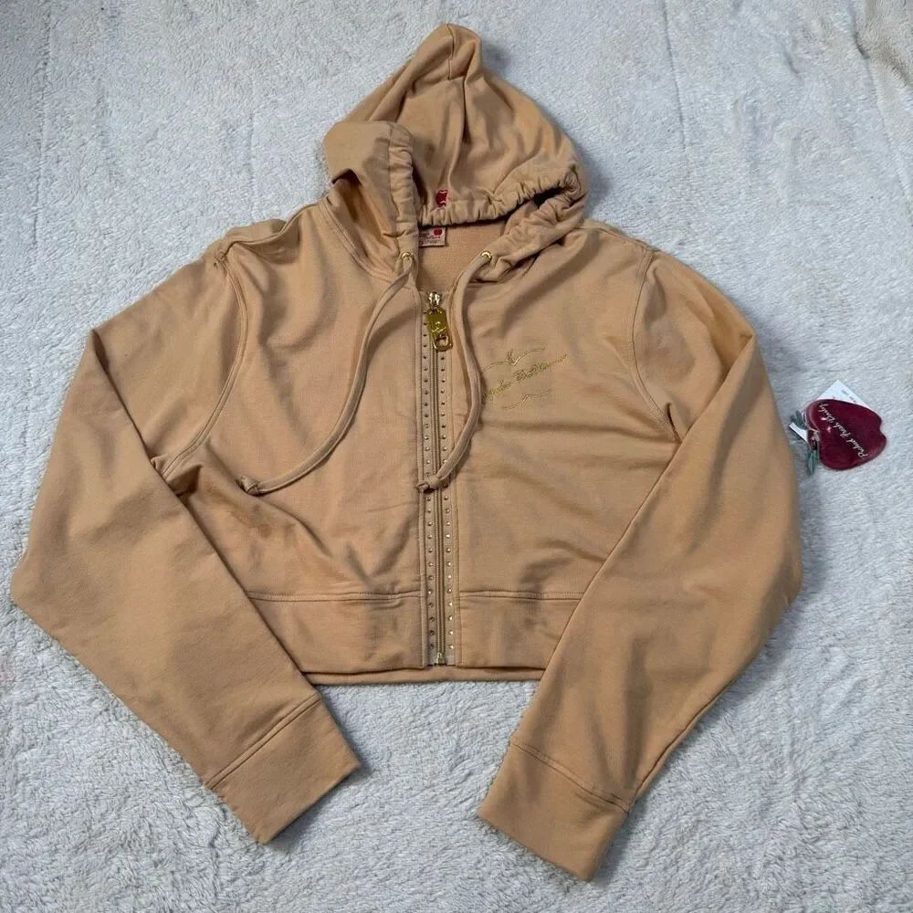 NWT Apple Bottoms Cropped Zip Hoodie – Beige Gold Hardware Y2K